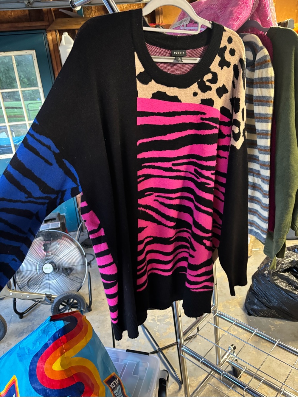 Torrid Colorblock Animal Print Crewneck Sweater - Pink/Blue/Black